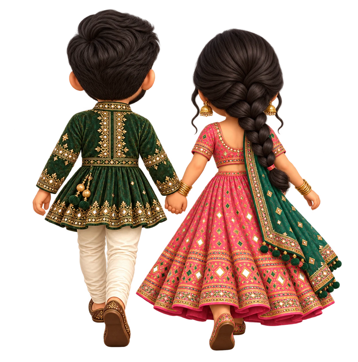 The two friends walk hand in hand towards the entrance